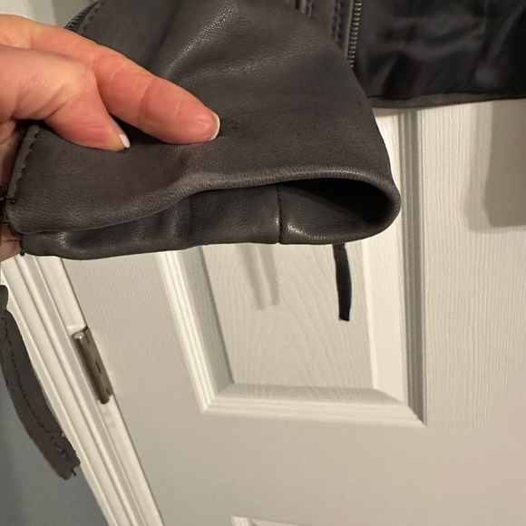 Michael Kors Gray Leather Moto Jacket - Size Small - Picture 7 of 10